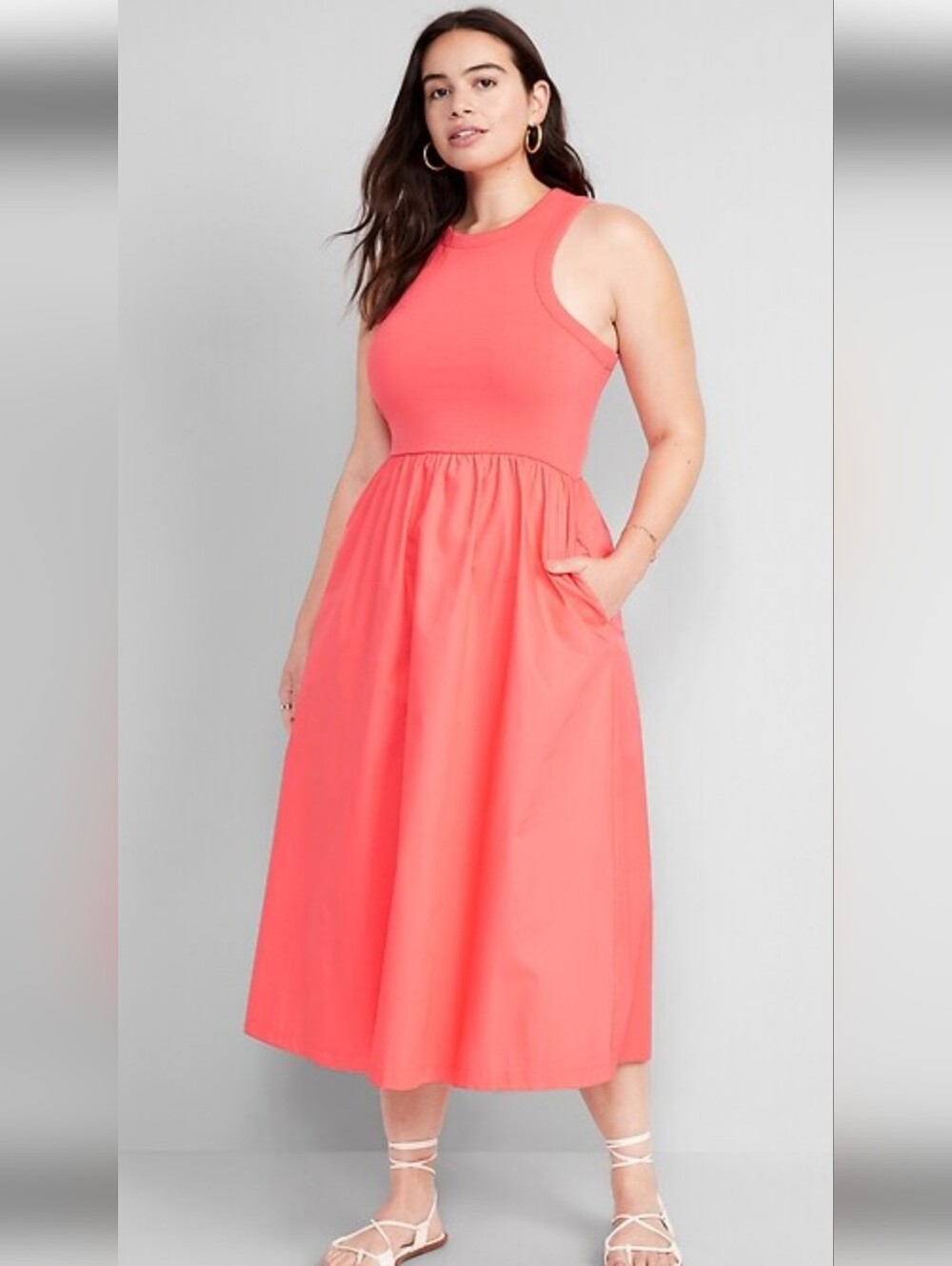 Old Navy Coral Sleeveless Midi Dress